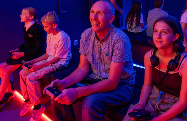 Birthday party gaming event with friends celebrating