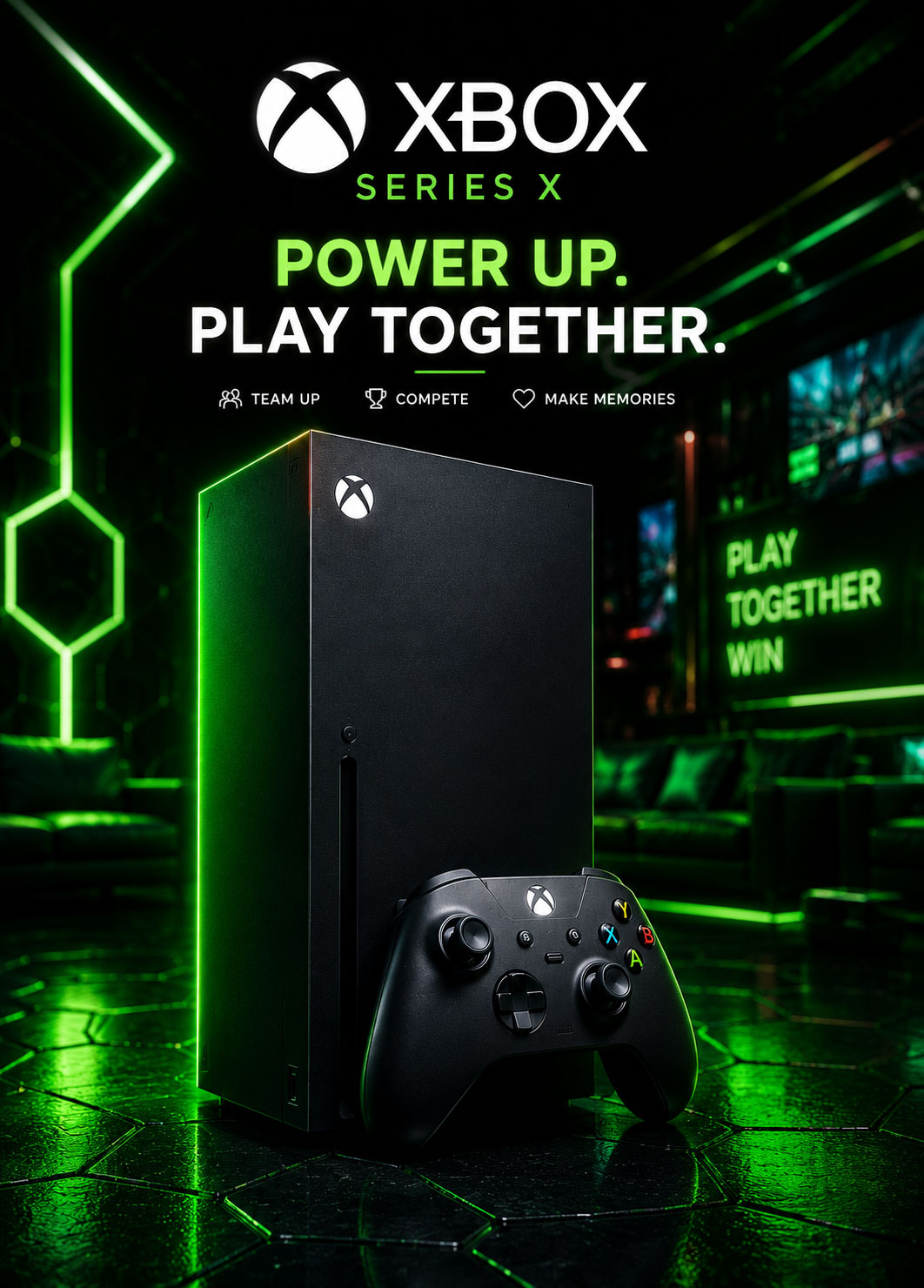 Xbox Series X gaming station with neon lighting